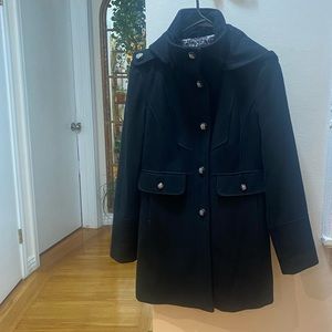 Black hooded Wool Blend Womens Peacoat by GUESS